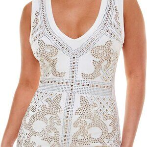 Embellished Mini Dress Bright White soft knit with crystal stones - SMALL NEW